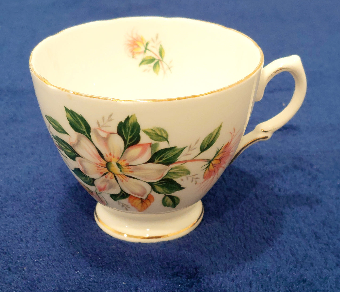 RV006 - Royal Vale Bone China Teacup and Saucer with Floral Design (Soft Pastel Flowers)