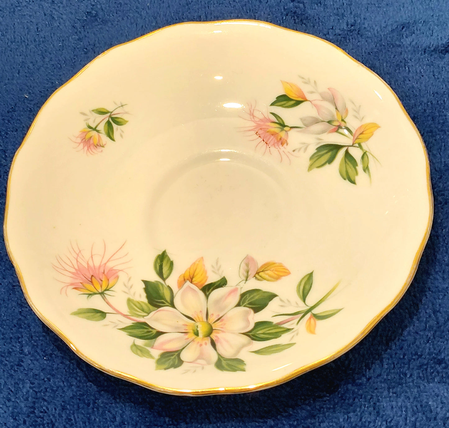 RV006 - Royal Vale Bone China Teacup and Saucer with Floral Design (Soft Pastel Flowers)
