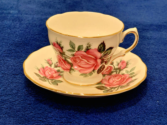 RV002-Royal Vale Bone China Teacup and Saucer with Elegant Pink Rose Design