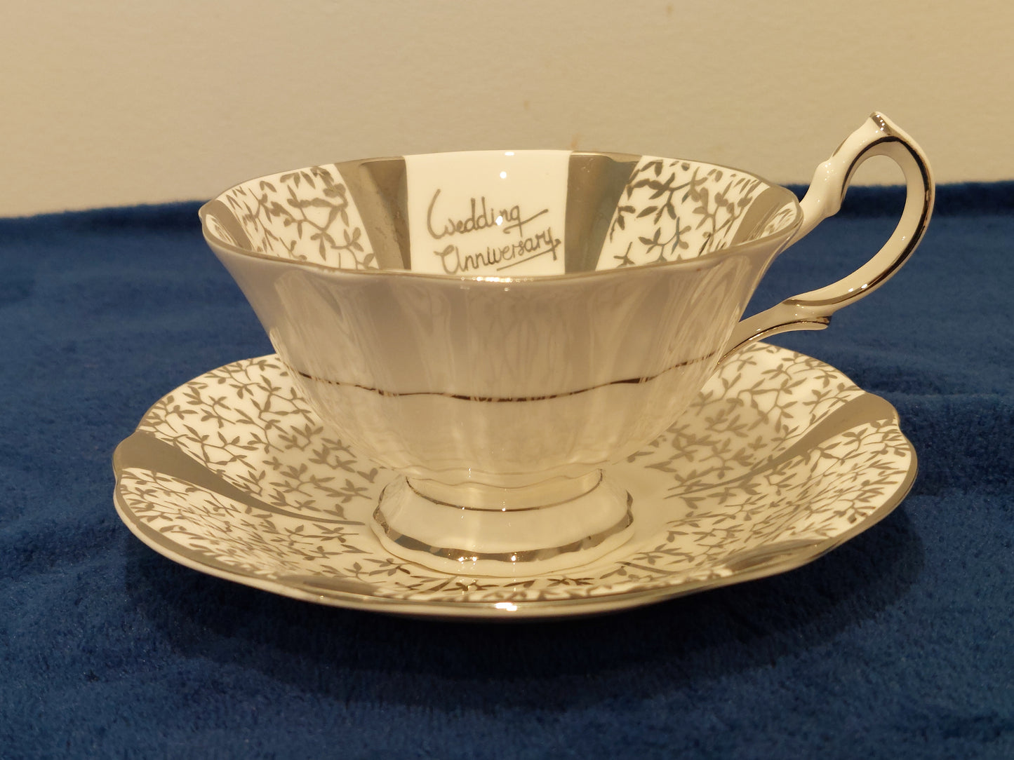 QA002-Queen  Anne Bone China "Wedding Anniversary" Teacup and Saucer