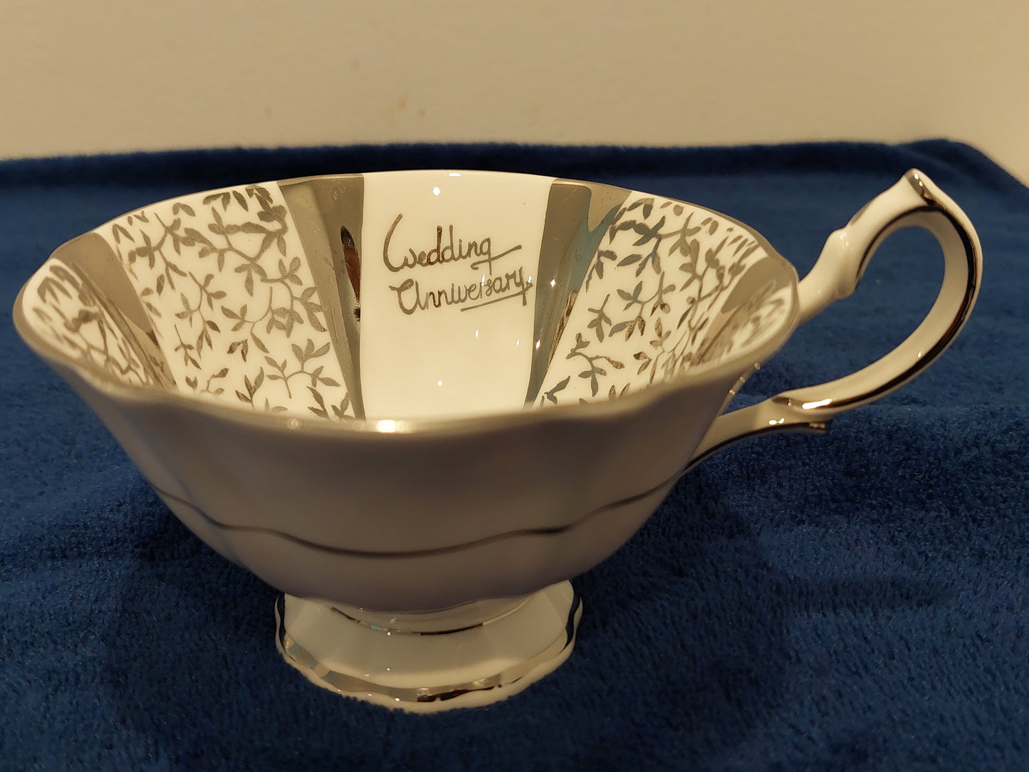 QA002-Queen  Anne Bone China "Wedding Anniversary" Teacup and Saucer