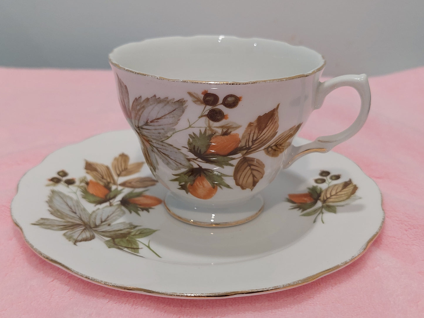 QA005 – Queen Anne Bone China “Fall Design” Teacup and Saucer