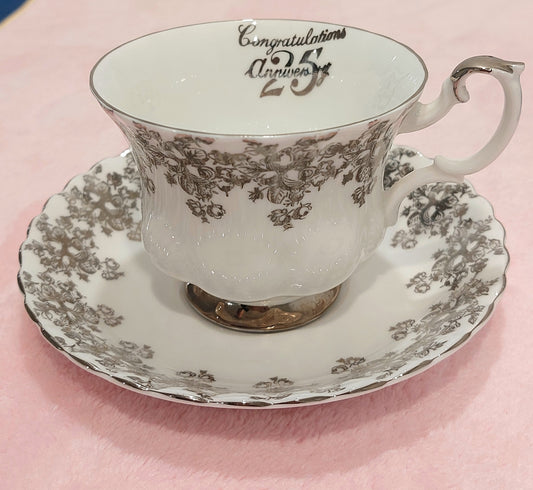 RA003 - Royal Albert "Congratulations 25th Anniversary" Bone China Teacup and Saucer