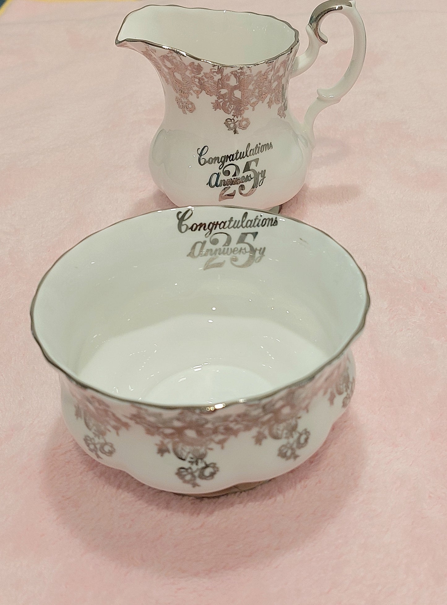 RA005 - Royal Albert "Congratulations 25th Anniversary" Bone China Sugar Bowl & Milk Jug