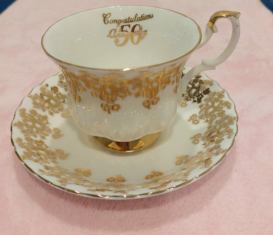 RA007 -  Royal Albert "Congratulations 50th Anniversary" Bone China Teacup and Saucer