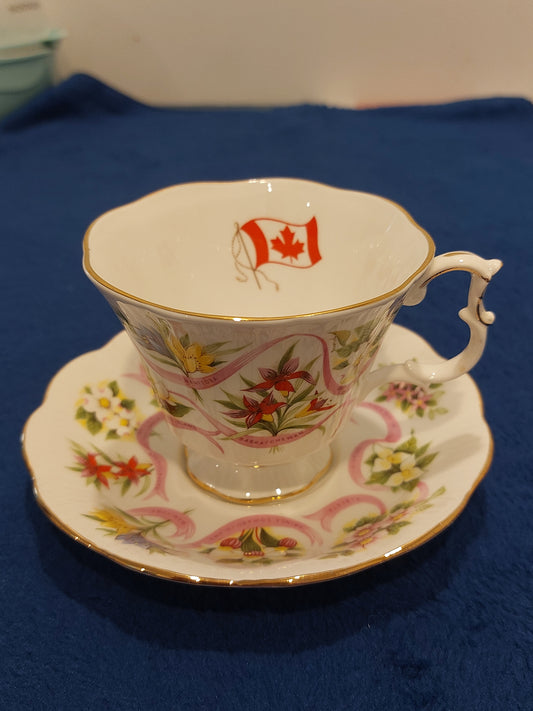 RA025 - Royal Albert Bone China Teacup and Saucer Emblems of Canada Ten Provinces