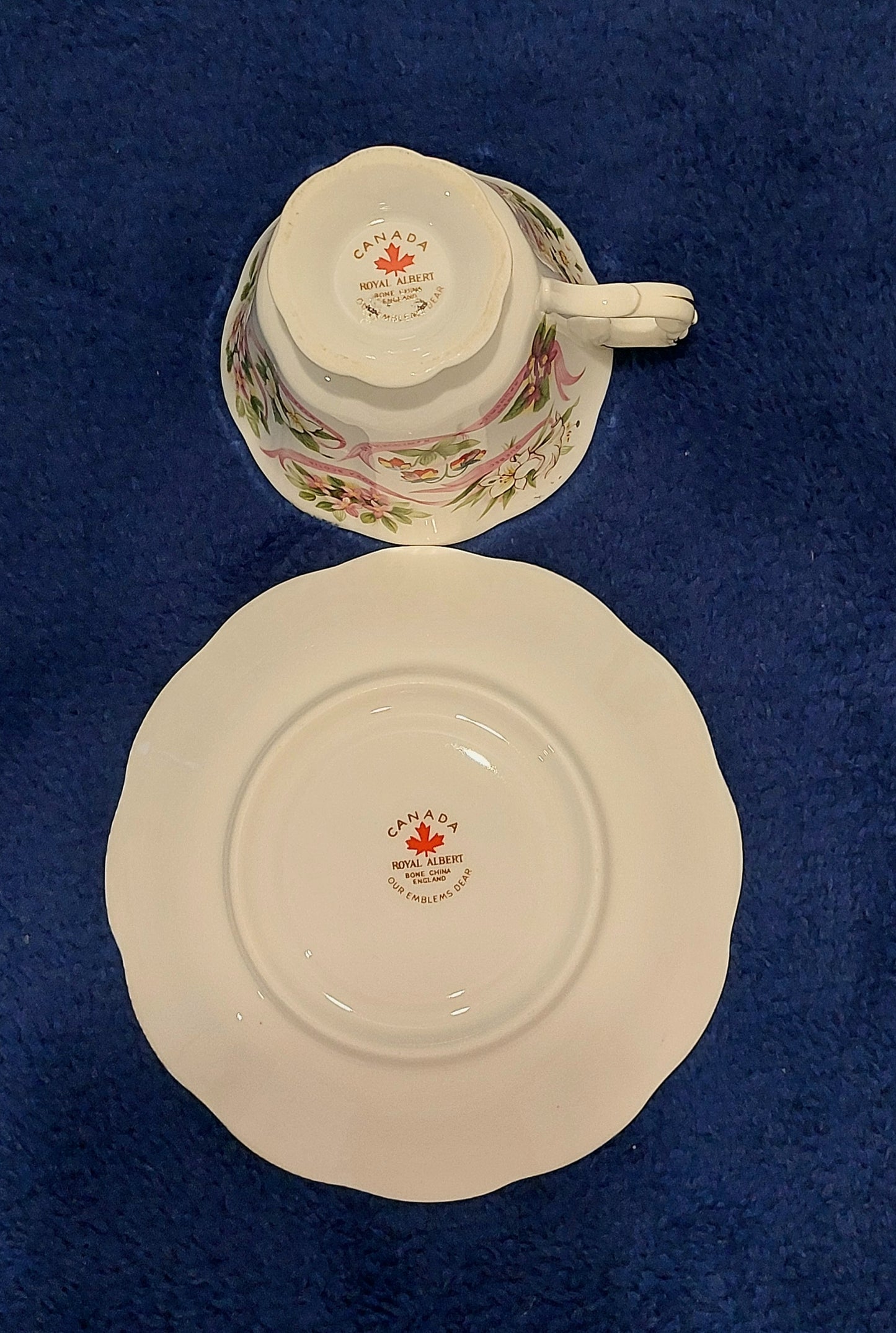 RA025 - Royal Albert Bone China Teacup and Saucer Emblems of Canada Ten Provinces