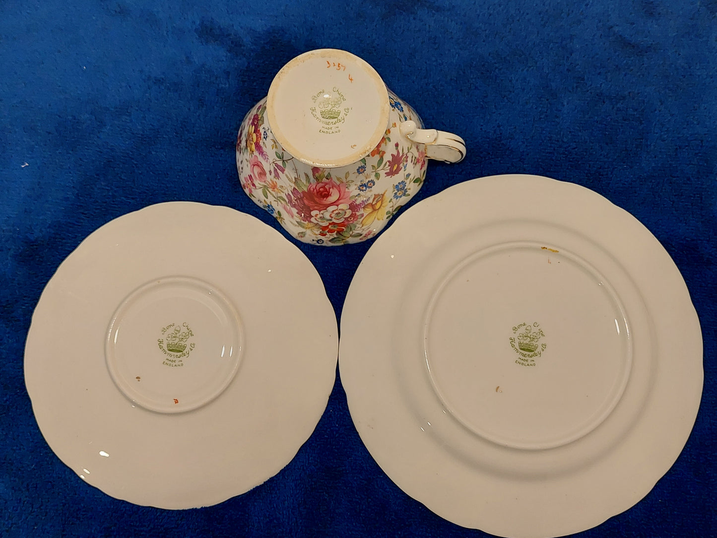 HY001 – Hammersley Bone China “Rose Pattern” Trio Tea Set: