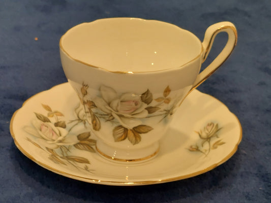 DP001 - Delphine Bone China “Soft-colors Roses” Teacup and Saucer Set